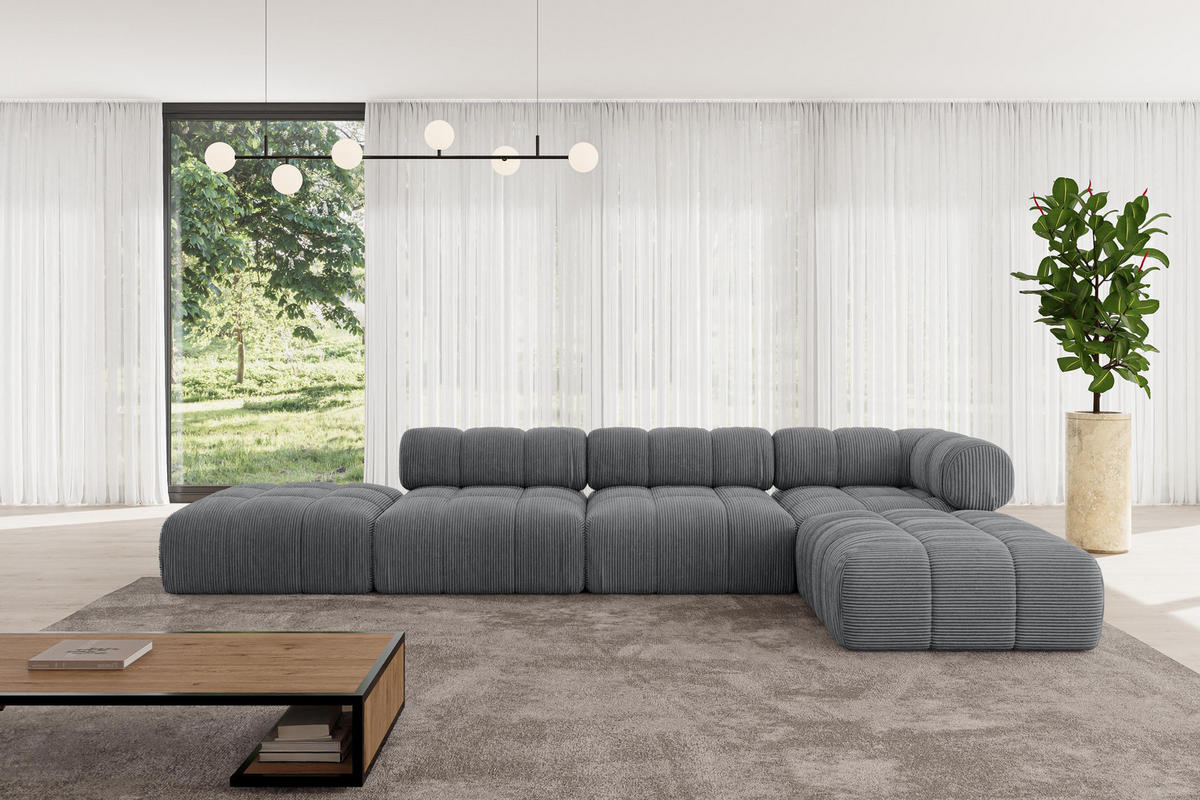 ECKSOFA modulares Sofa Kerru-L2 - 380x190x70 cm Dunkelgrau Cord - Dunkelgrau, Holzwerkstoff/Textil (380/190cm) - ALTDECOR