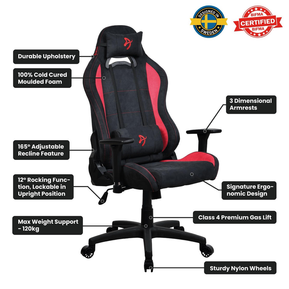 GAMINGSTUHL Torretta SuperSoft™ Schwarz/Rot - Rot/Schwarz, Kunststoff/Textil (70/135/50cm) - Arozzi