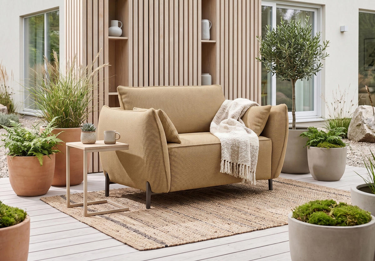 GARTENSESSEL für Terrasse und Garten, Stoff Sunlight, Toffee, SUNMEE - Braun, Holz (93/90/95cm) - Kaiser Möbel
