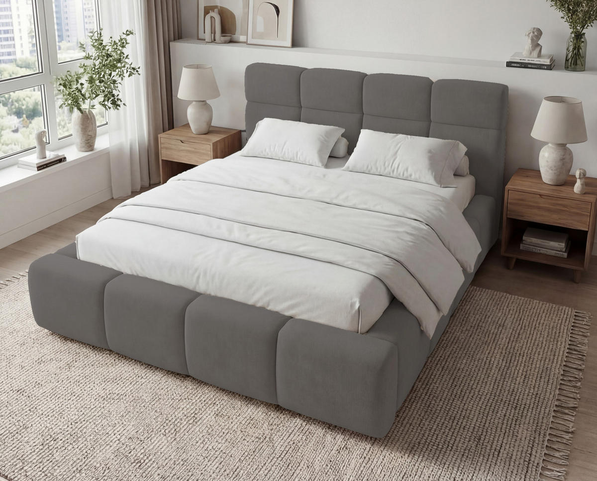 POLSTERBETT 180x200 cm Oslo mit Lattenrost, Bettkasten, Samtstoff, Grau - Grau, Holz/Textil (180/200cm) - Emporius