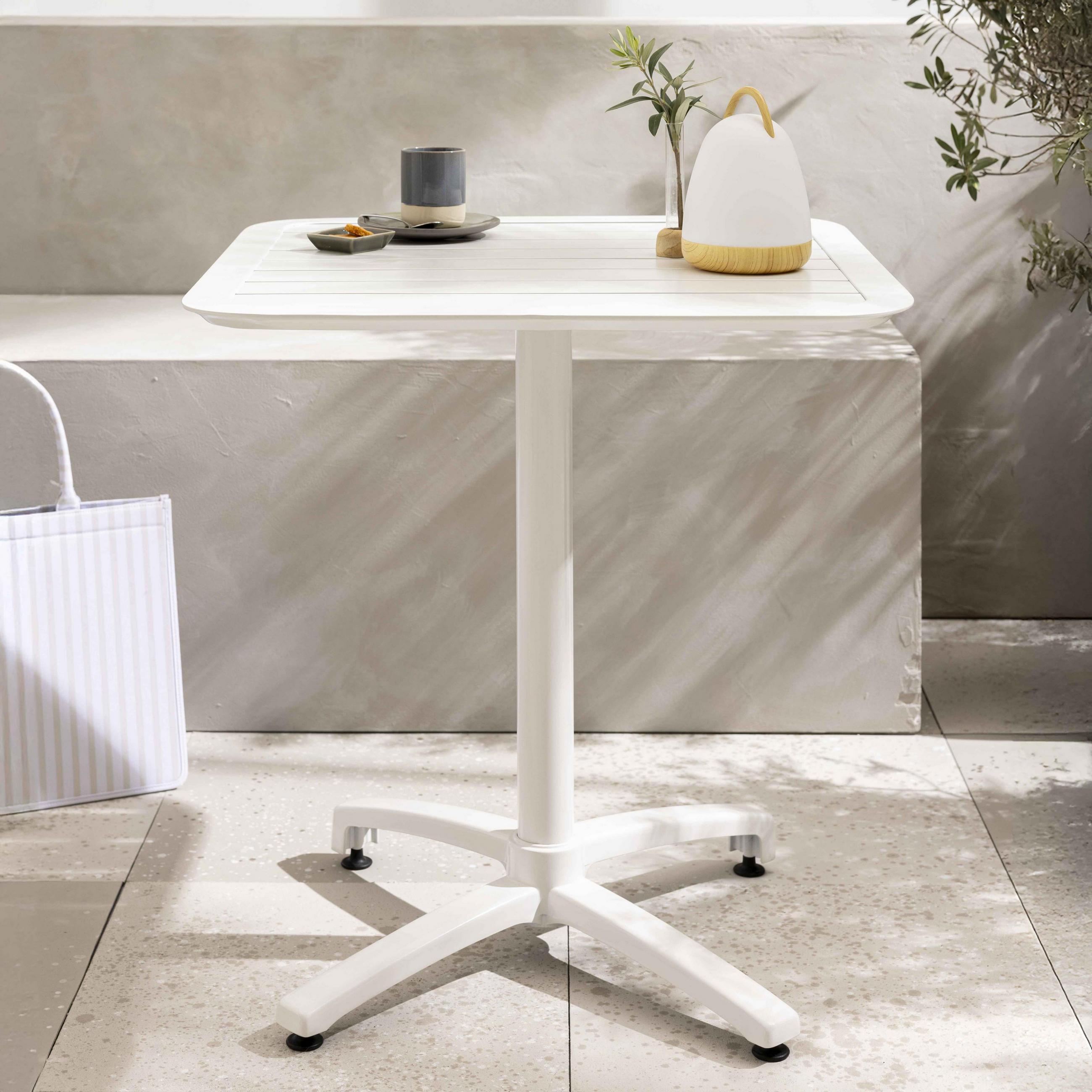 TERRASSENTISCH 70 X 70 cm, Weiß - Weiß, Metall (70/70/72cm) - Oviala