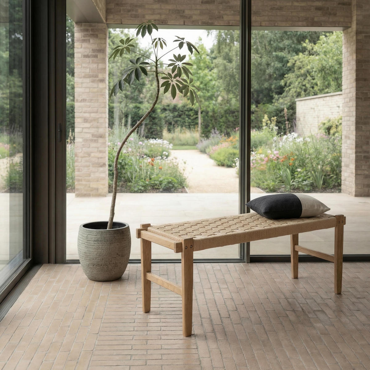 SITZBANK 110/38/47 cm Rattan / Eiche Wildeiche - Honigeiche/Eichefarben, Holz/Papier (110/47/38cm) - Furnhouse
