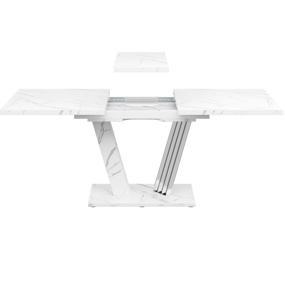 ESSTISCH 120/160/80/76 cm in Weiß mit Marmoroptik und Ausziehfunktion - Weiß, Holzwerkstoff (120/80/76cm) - Flora Grace