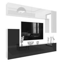 WOHNWAND Milano 8, Schwarz Hochglanz/Weiß Hochglanz, 250 cm, Grifflos - Weiß, Holz (250/115/36cm) - B BELINI GROUP