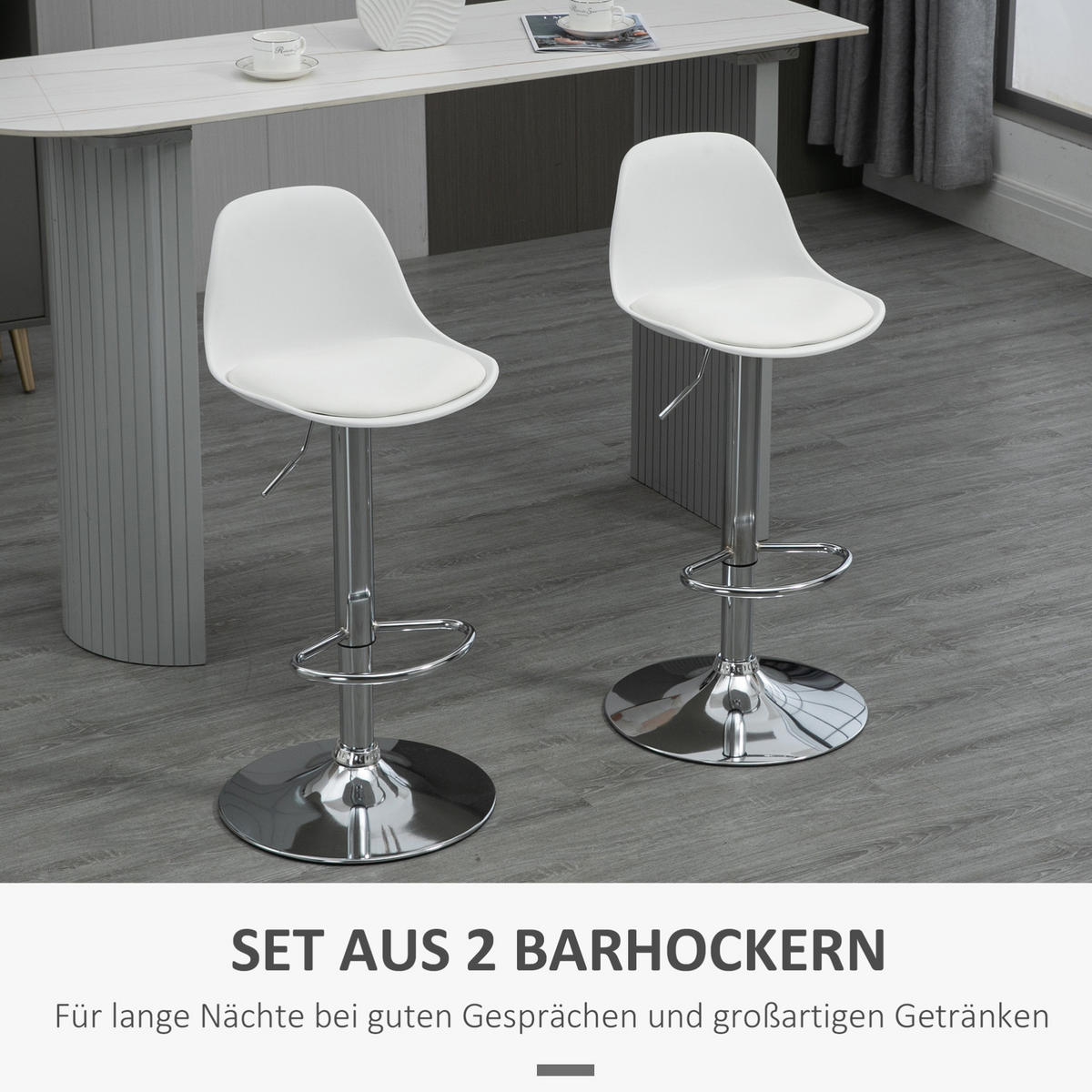 BARHOCKER 2er-Set höhenverstellbar drehbar Weiß Kunstleder - Weiß, Metall (42/104/38cm) - Meubliv