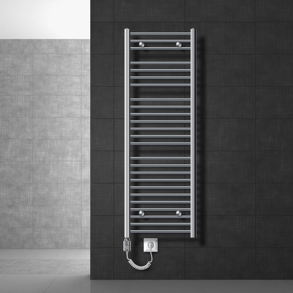 BADHEIZKÖRPER elektrisch Sahara 500x1500 mm Chrome gebogen mit Heizstab 900W - Chromfarben, Metall (3/150/50cm) - LuxeBath