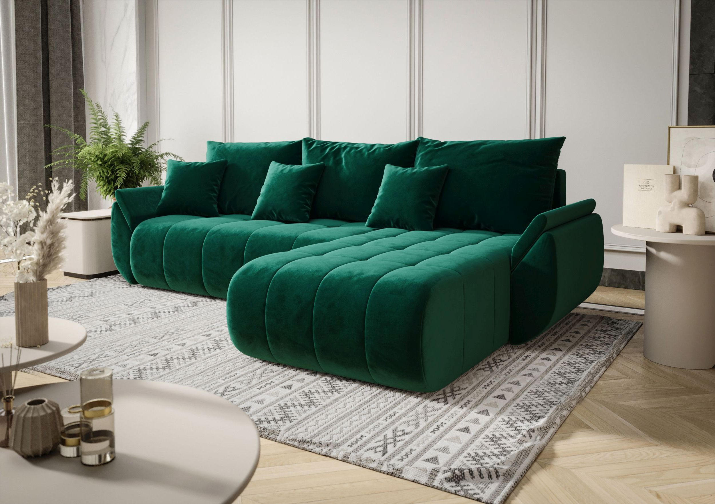 ECKSOFA mit Schlaffunktion TOKYO L Monolith 37 Rechts - Grün, Textil (280/185cm) - Bedante