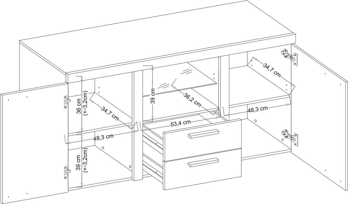 SIDEBOARD Spacoro 2F2S Eiche Lefkas 156,4/82/40,3 cm – Schubladenschrank Kommode Modern - Braun, Holzwerkstoff/Kunststoff (156/82/40cm) - AX Living
