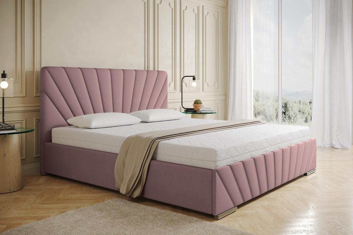 POLSTERBETT Ray 180 x 200 cm mit Bettkasten, Lattenrost und Taschenfederkernmatratze Pocket mit Kokosmatte - Rosa - Rosa, Holz (180/200cm) - Panda Möbel