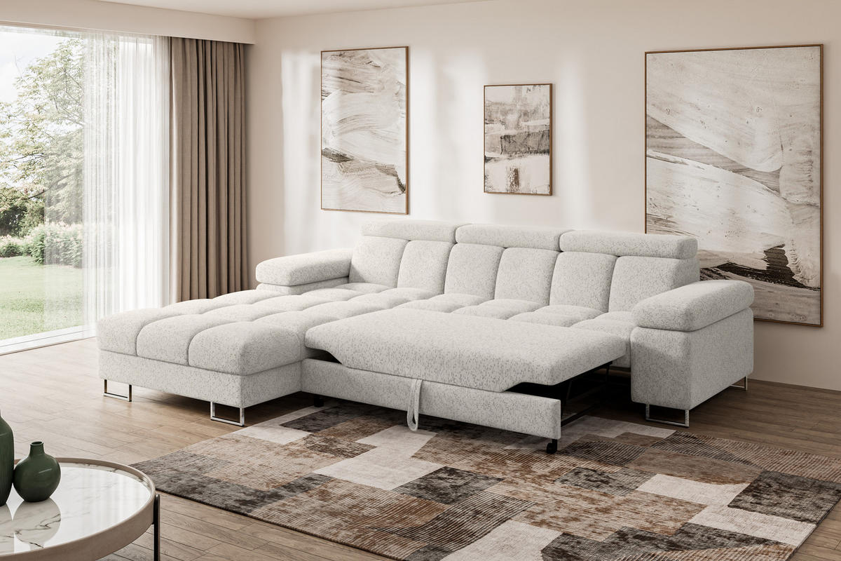 ECKSOFA mit Schlaffunktion Ottomane Links COMA L 271x203x79 Hellgrau Tissu - Hellgrau, Holzwerkstoff/Textil (271/203cm) - ALTDECOR