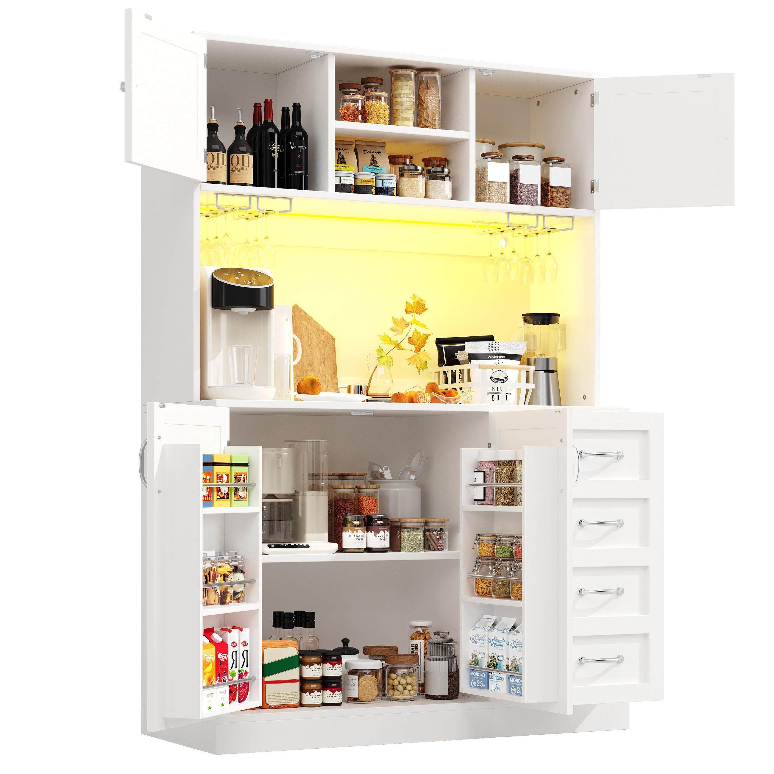 BUFFETSCHRANK 120/40/188 cm weiß aus MDF mit LED-Beleuchtung - Weiß, Holzwerkstoff (120/188/40cm) - OKWISH