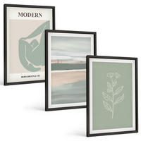 BILDER SET 3er Set - 40x60 cm Schwarzer Rahmen - Abstrakte pastellfarbene Pflanzenformen - Schwarz, Kunststoff (40/60cm) - TULUP