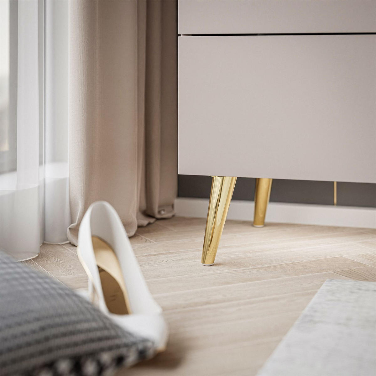 NACHTTISCH AURORA II auf schräge Gold Chrom Beine Kaschmir - Kaschmir/Goldfarben, Holzwerkstoff/Metall (50/53/37cm) - Lookway