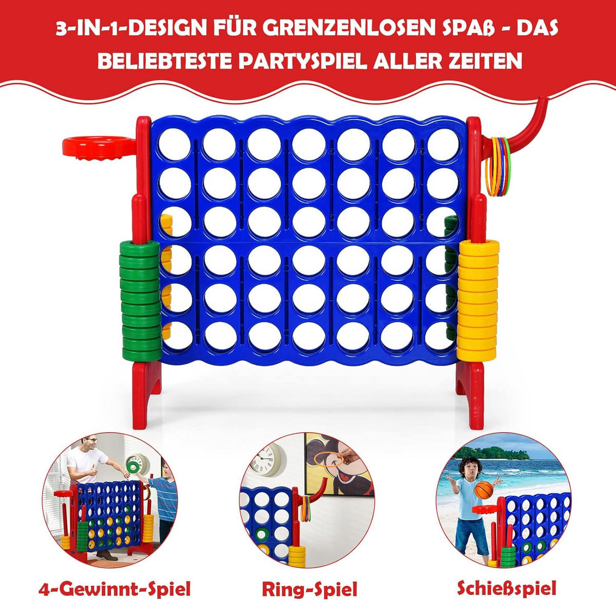 SPIELSET 4 in 1 Riesiges 4 Gewinnt Multicolor - Multicolor, Kunststoff (33/84cm) - COSTWAY