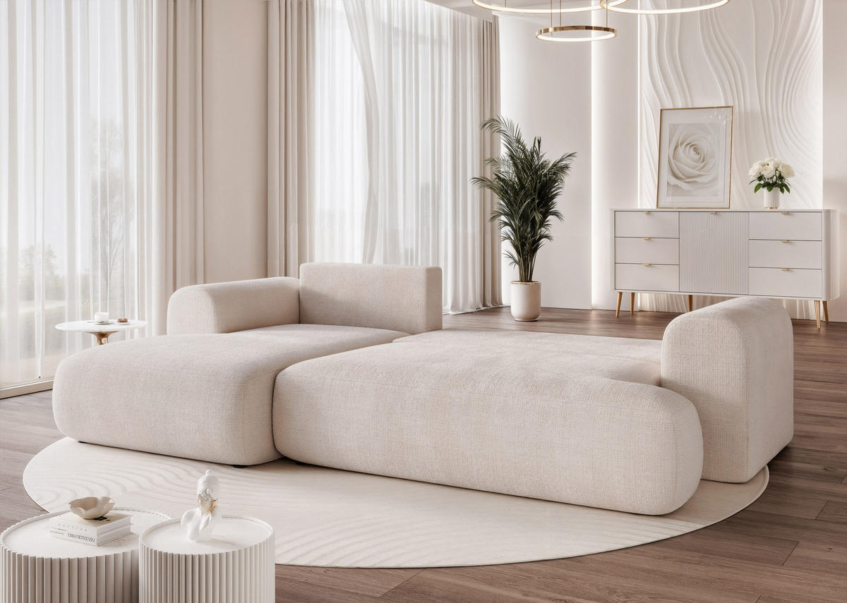 ECKSOFA BLOOM mit Schlaffunktion und Bettkasten Creme - Creme, Holzwerkstoff/Kunststoff (263/150cm) - Idohome