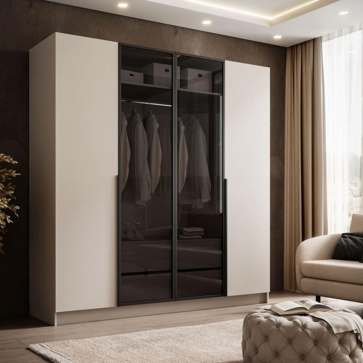 VIERTÜRIGER Schrank ATRIUM mit Glasfront - Kaschmir, Holzwerkstoff (200/210/57cm) - Lookway