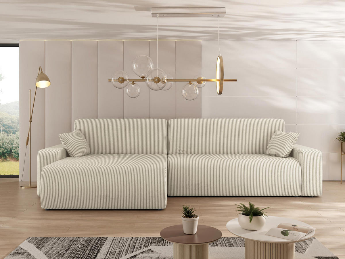ECKSOFA Piano L Cord - Creme/Schwarz, Holz/Kunststoff (274/145cm) - MIRJAN24
