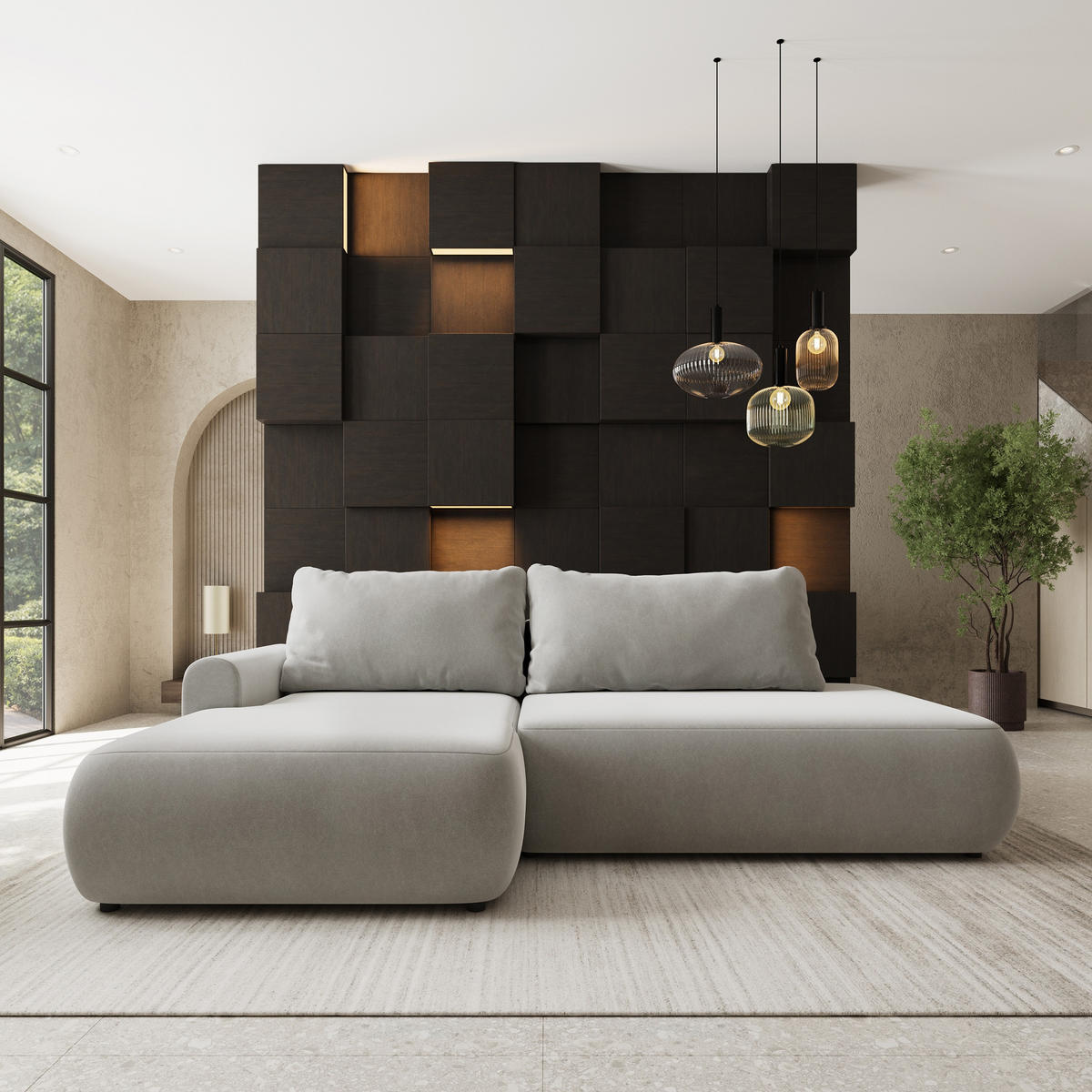 ROHOVÁ Sedačka NUVIRA CASTEL 80, Světle šedá - černá/světle šedá, dřevo/textil (279/158cm) - MASSENO