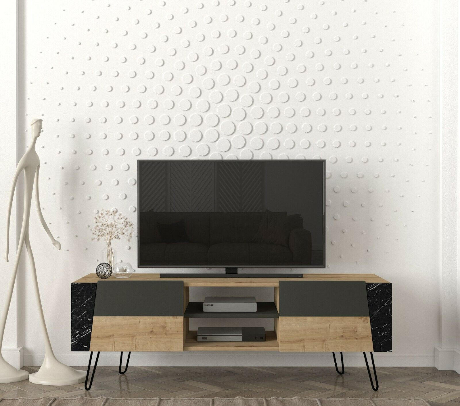 TV-LOWBOARD Fanten mit Metallfüße Safir Marmor Anthrazit - Beige/Anthrazit, Holzwerkstoff/Metall (150/52/36.8cm) - moebel17