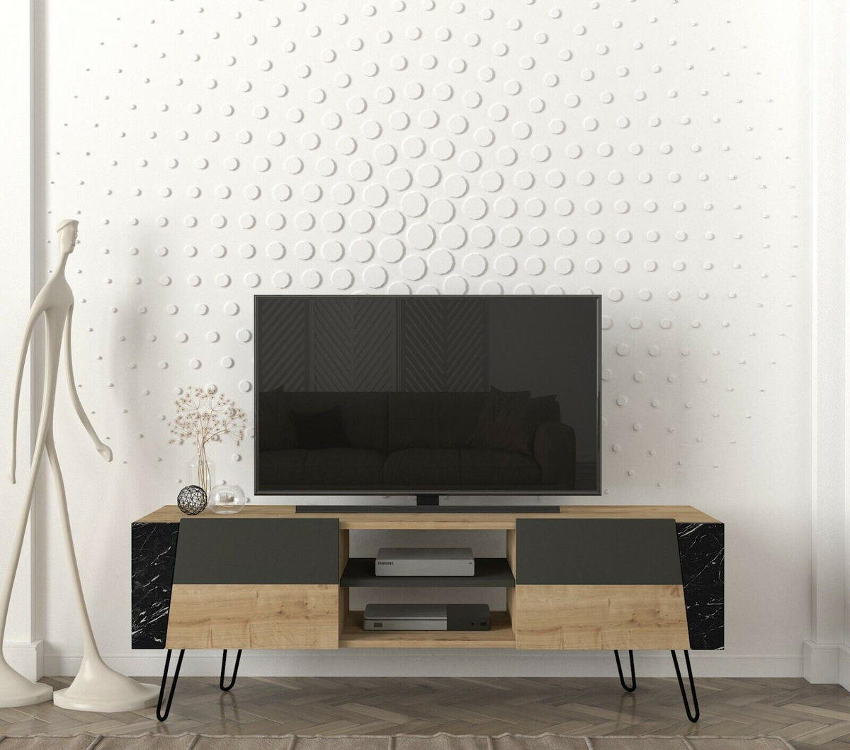 TV-LOWBOARD Fanten mit Metallfüße Safir Marmor Anthrazit - Beige/Anthrazit, Holzwerkstoff/Metall (150/52/36.8cm) - moebel17