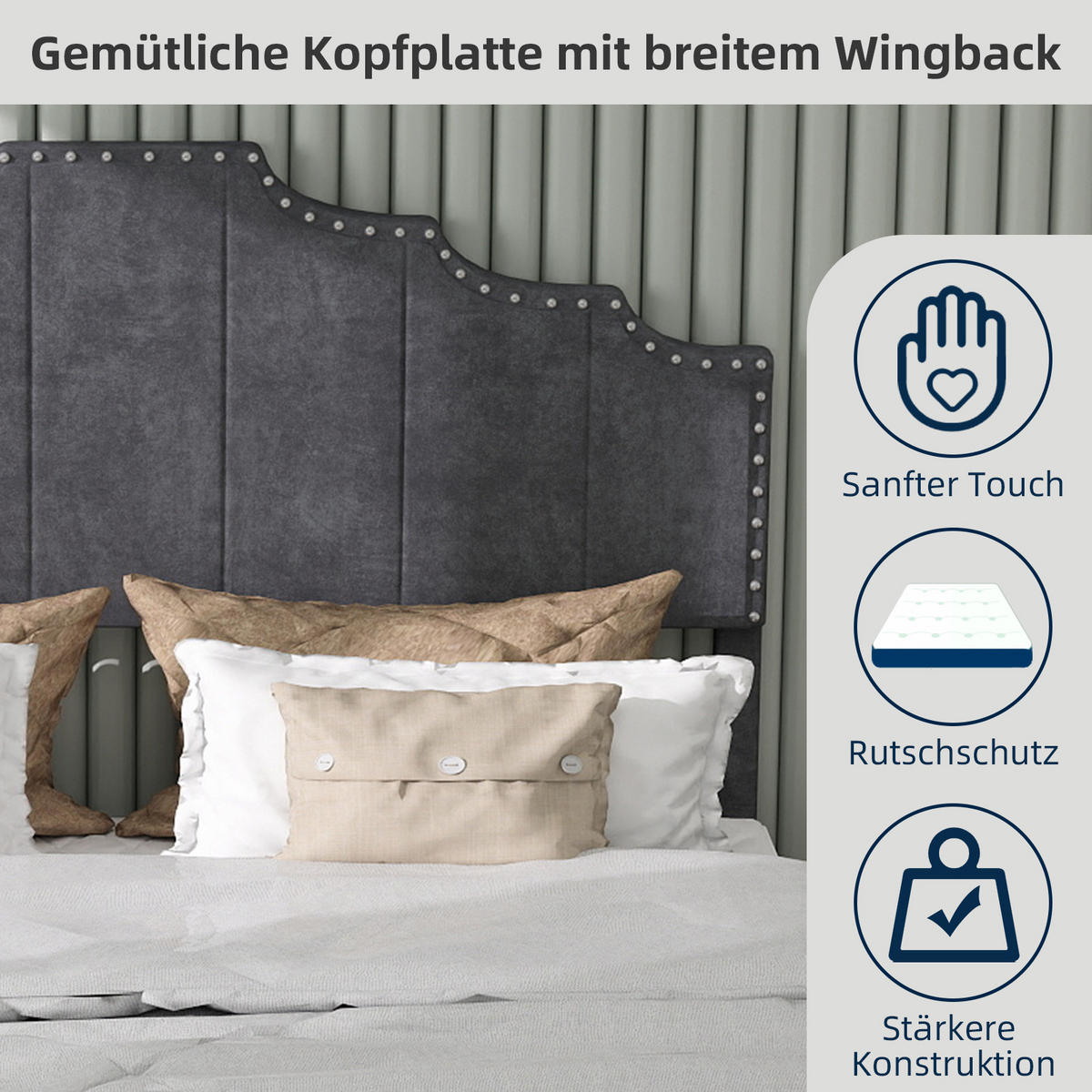 POLSTERBETT 160/200 cm in Grau Stoff - Grau, Holzwerkstoff/Textil (160/200cm) - WISHDOR