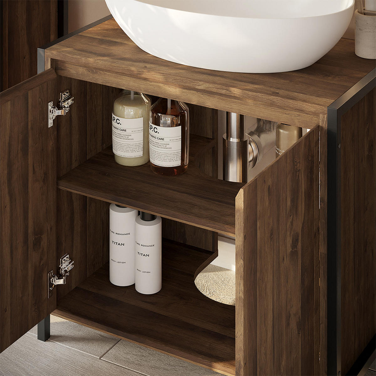 BADMÖBEL-SET Naola Eiche/Schwarz 4 Teile - Eichefarben/Schwarz, Holzwerkstoff (75/65/40cm) - Vicco