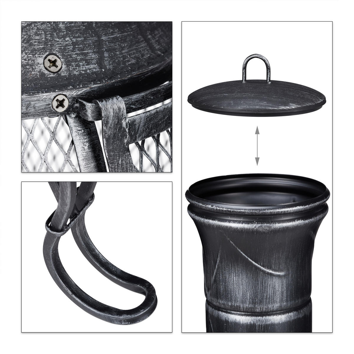 AZTEKENOFEN - Grau, Metall (45/89/45cm) - Relaxdays