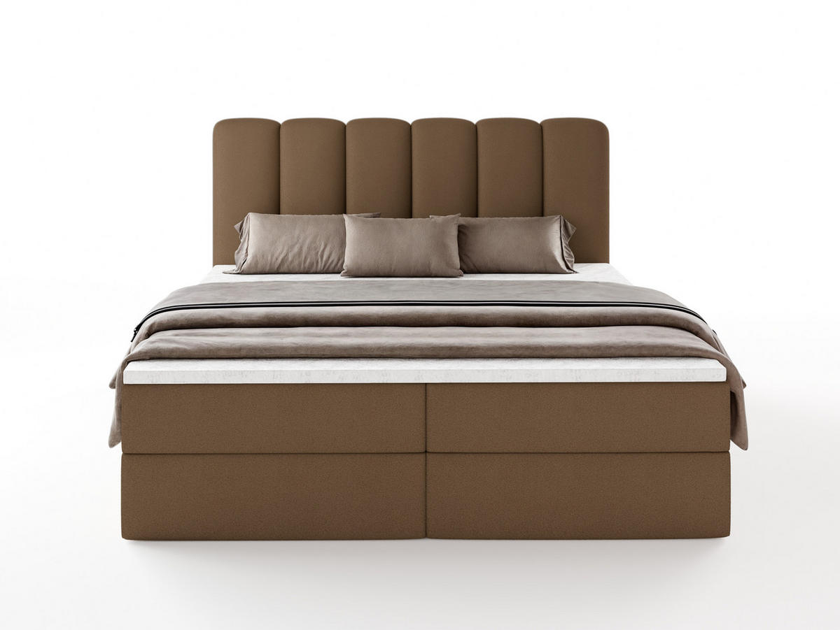 BOXBET NOLARO 160x200 cm Komplett-Set mit Bettkasten, Bonell-Matratze und Topper, Bouclé Braun - Braun, Textil (160/200cm) - Luxkor24
