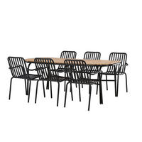 GARTENSET, Holmbeck, Tisch Natur, Stühle Schwarz, Holz, 90 x 200 x 75 cm, 7-teilig - Naturfarben, Holz - ebuy24