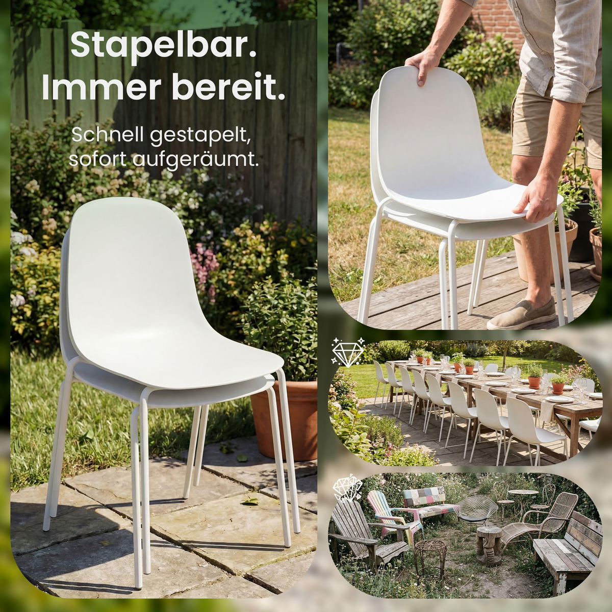 GARTENSITZGRUPPE 2 Kunststoff Weiß - Weiß, Kunststoff - CLP