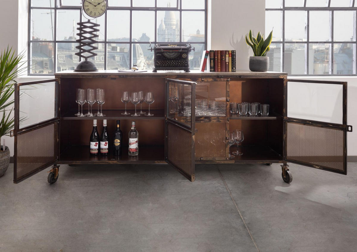 SIDEBOARD Mango 180x40x90 braun lackiert HEAVY INDUSTRY #215 - Braun, Holz (180/90/40cm) - Massivmoebel24
