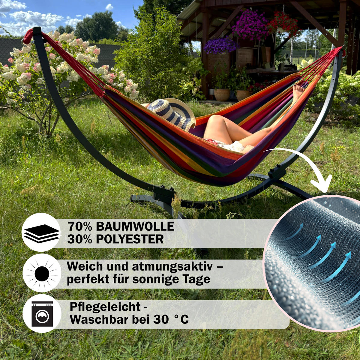 HÄNGEMATTE mit Gestell, Metall, Rot, einfache Montage - Dunkelrot, Metall (98/110/250cm) - Potenza