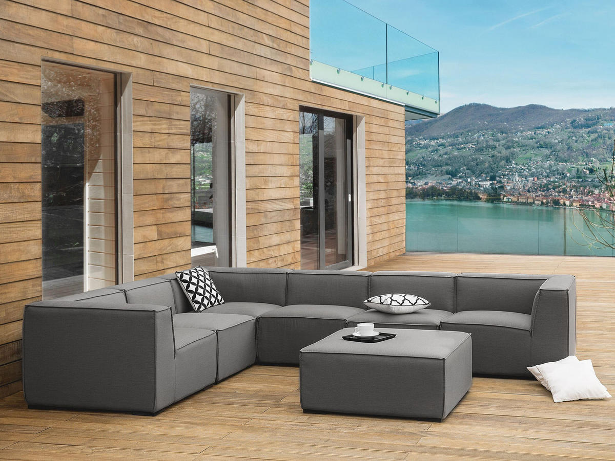 LOUNGE SET 7-Sitzer grau linksseitig modular Arezzo - Grau, Textil - Beliani