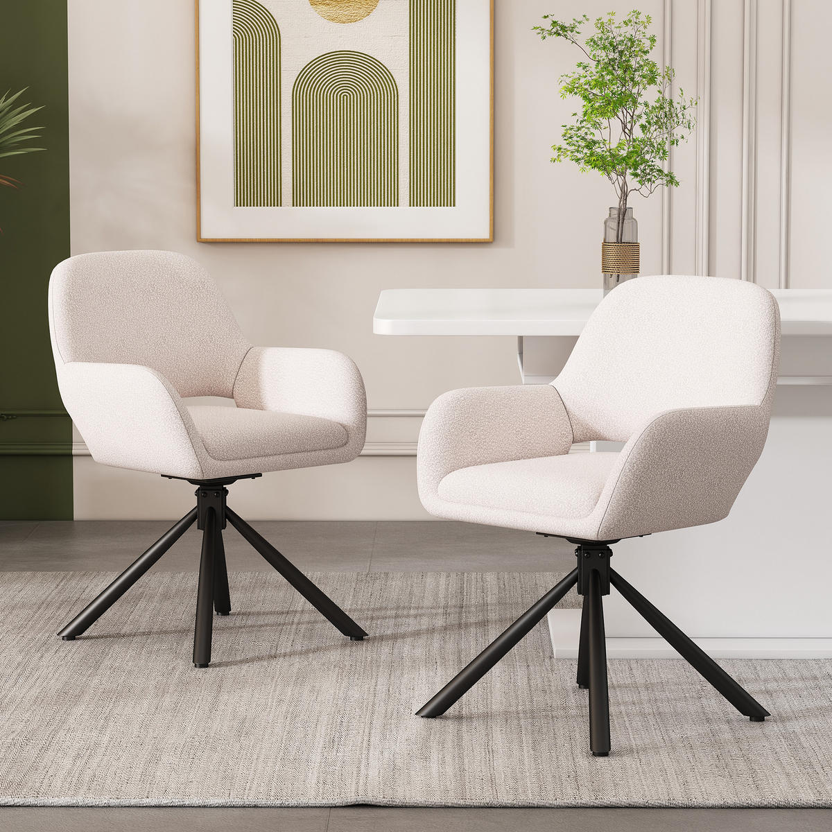 ARMLEHNSTUHL-SET 2 Stück in Stoff - Weiß, Holzwerkstoff/Textil (60/80/60cm) - Urban Meuble