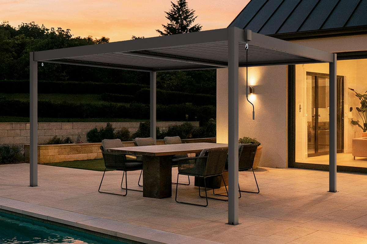 PERGOLA BIOKLIMATISCHE SELBSTTRAGENDE Piana Taupe 4x3m Aluminium - Taupe, Metall (394/218/304cm) - Cazeboo