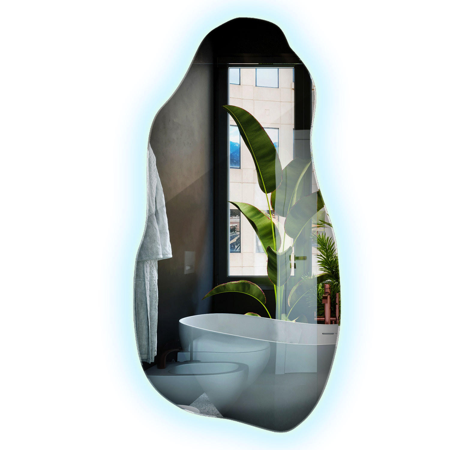 LED-SPIEGEL 40x80 cm Asymmetrisch Kaltweiß 6000K - Blau, Glas (40/80/0.4cm) - Wallfluent