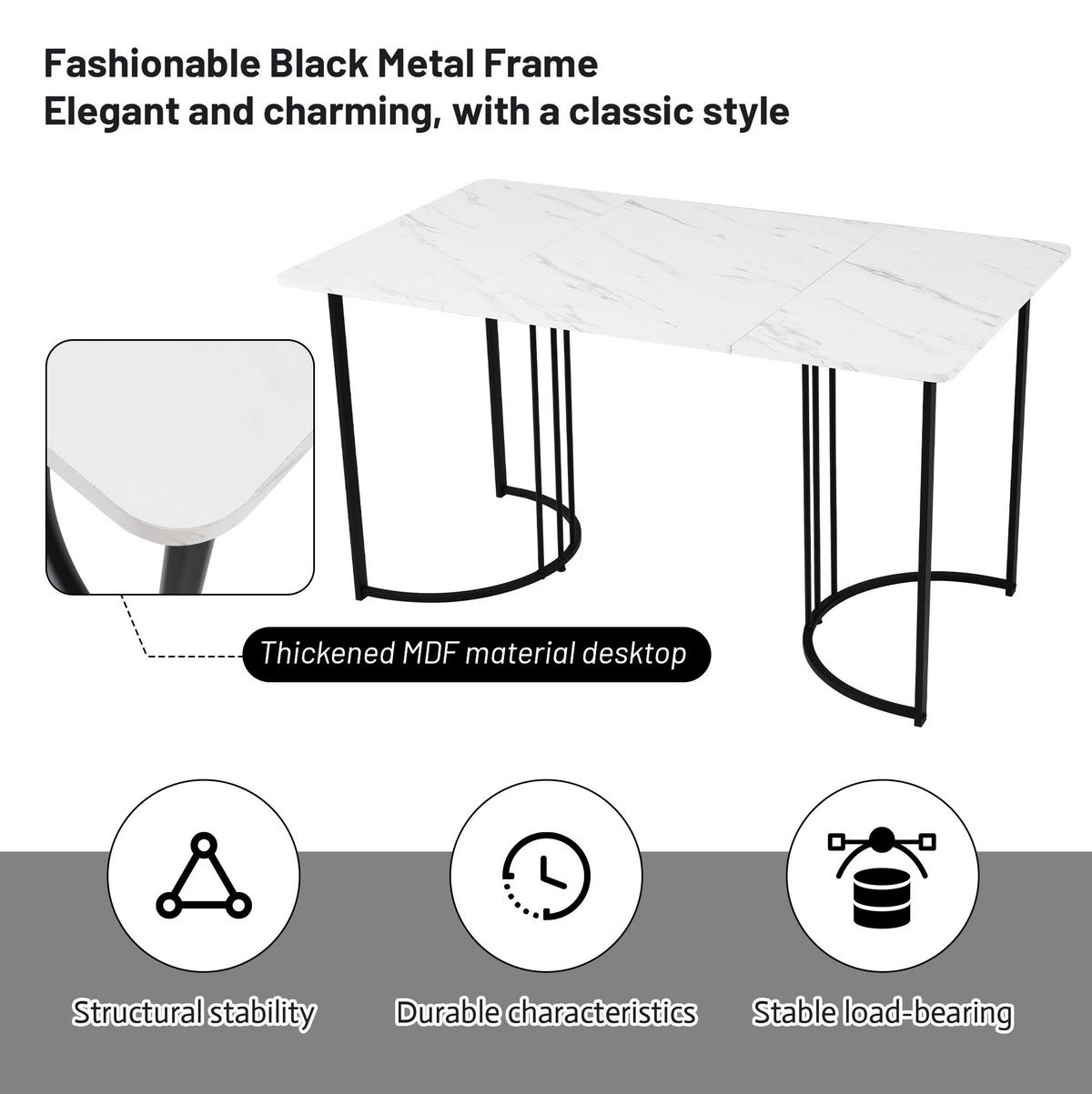 ESSTISCH rechteckig 140x80 cm MDF Metallgestell Weiß - Weiß, Metall (140/80/75cm) - Meubliv