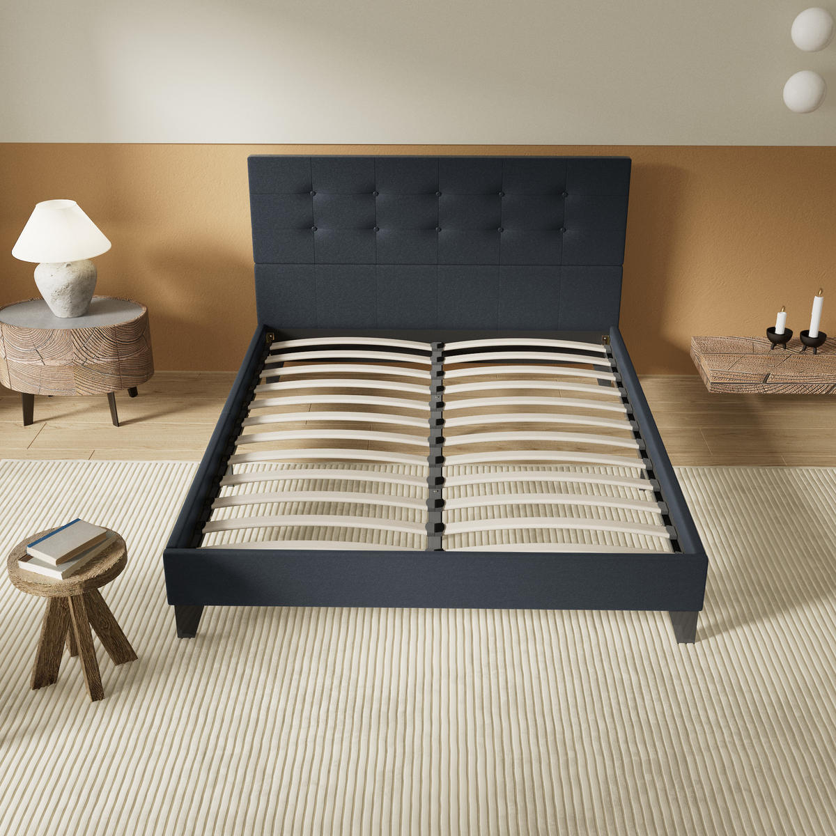 BETT aus schwarzem Kunstleder 140x200cm - Schwarz, Naturmaterialien (140/200cm) - November Sleep