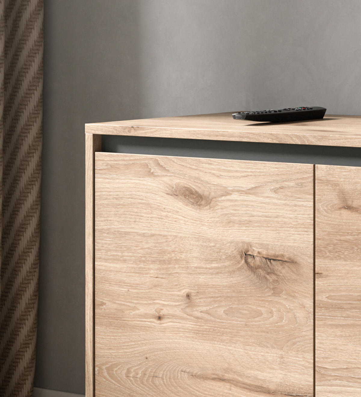 TV-LOWBOARD Eiche Viking 184 cm, Fernsehschrank in Komforthöhe mit Soft-Close - Eichefarben/Schwarz, Holz/Holzwerkstoff (184/64/40cm) - Inn.Furn