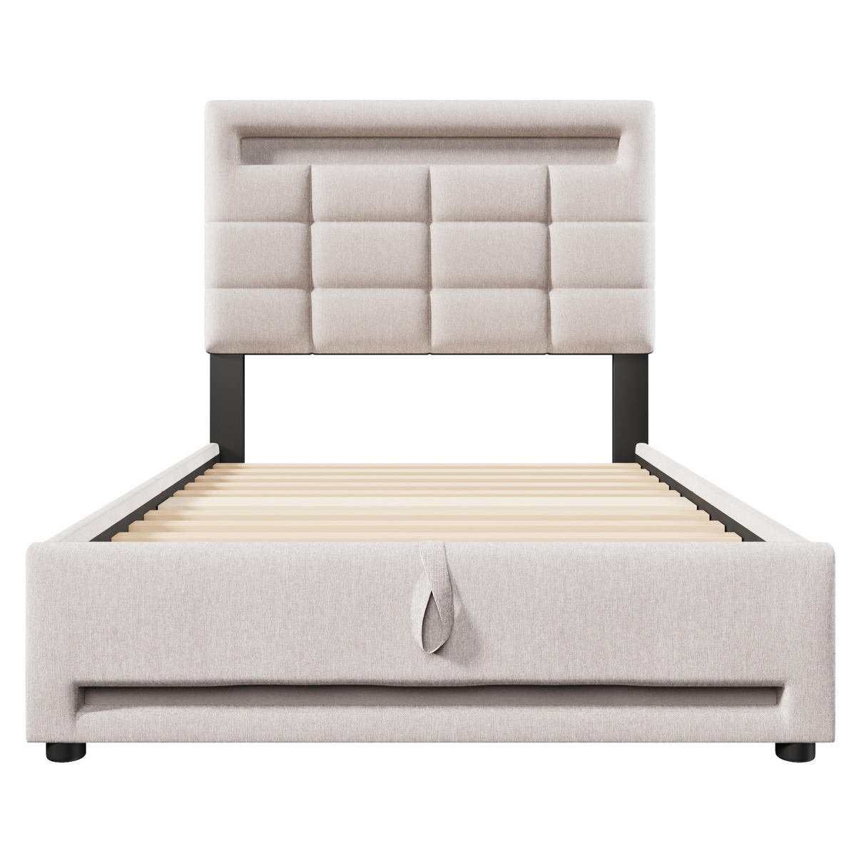 BETT mit Stauraum und LED 90x200 cm Leinen Beige - Beige, Metall (90/200cm) - Meubliv