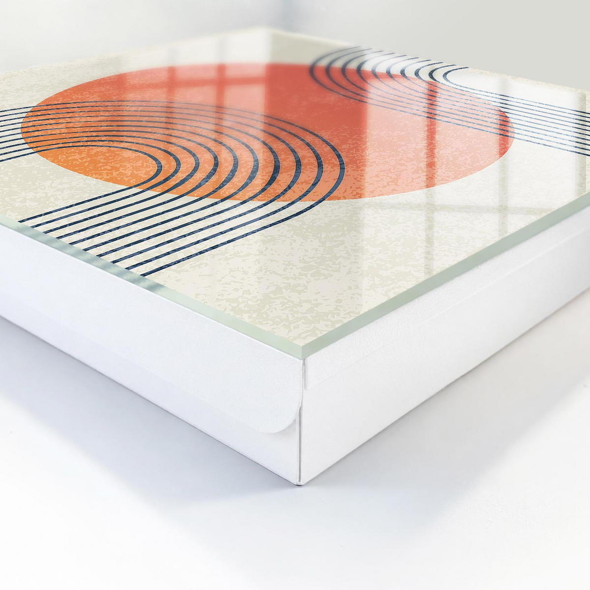SCHLÜSSELBOX Weiß 30x30 cm – Türöffnung nach rechts - Geometrische Linien - Orange, Metall (30/30/5cm) - TULUP