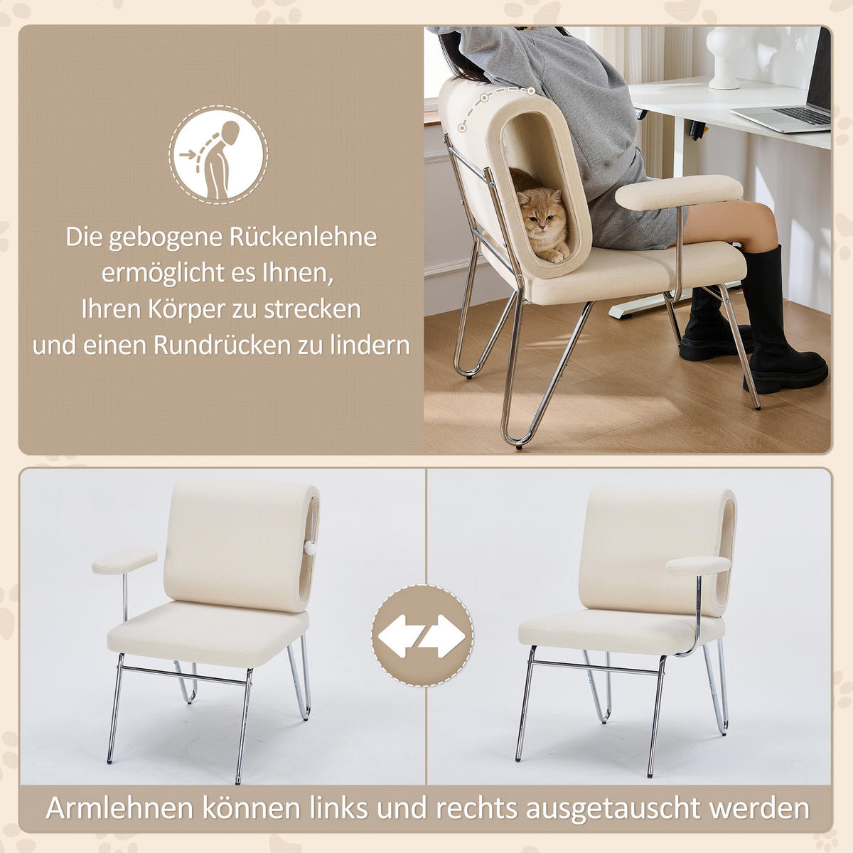 BÜROSTUHL Stoff mit Katzenhöhle 77/70/89 cm Beige - Beige, Textil (70/89/77cm) - Redom