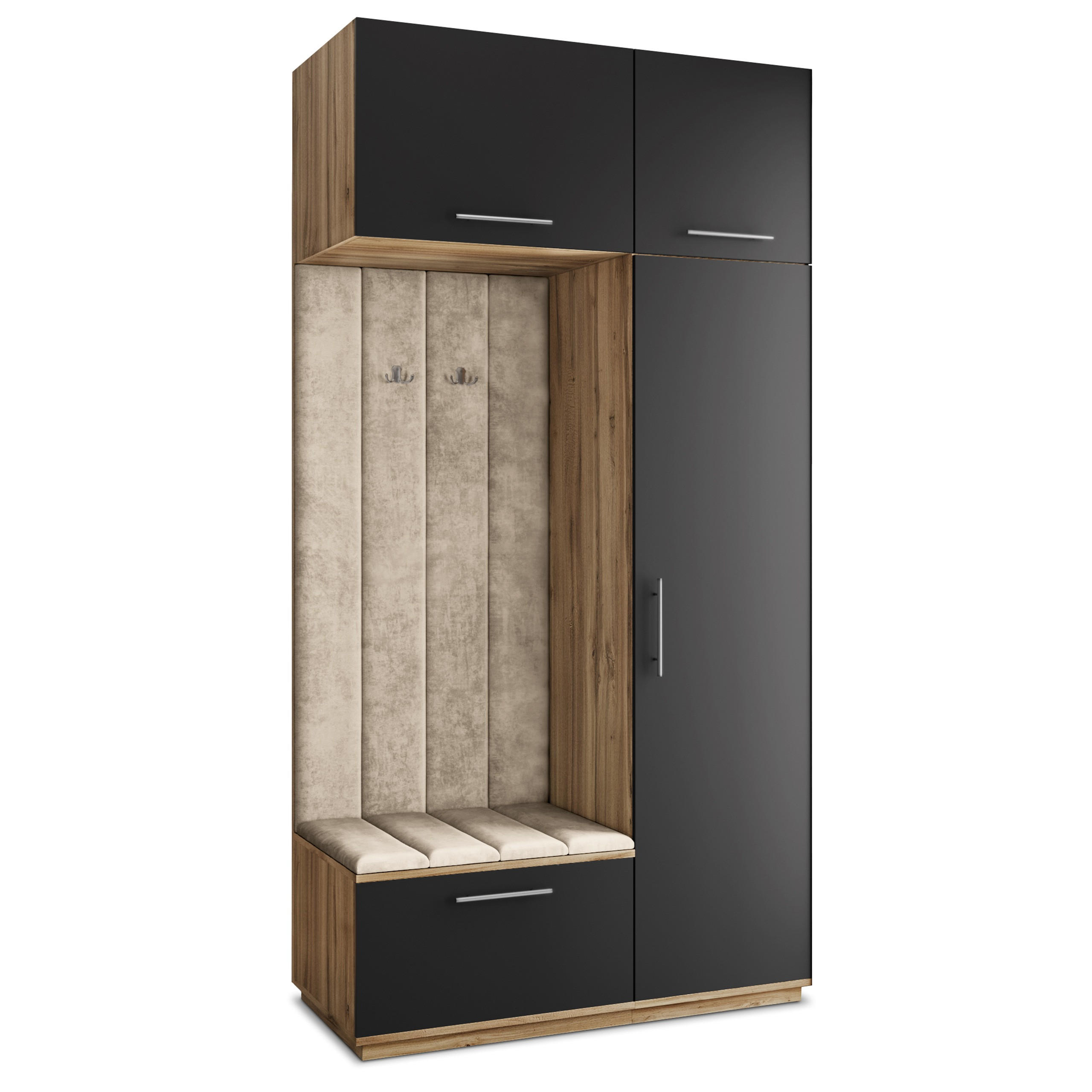 Masseno Garderobenschrank Eiche Wotan, Schwarz, Beige 120x240x60 cm
