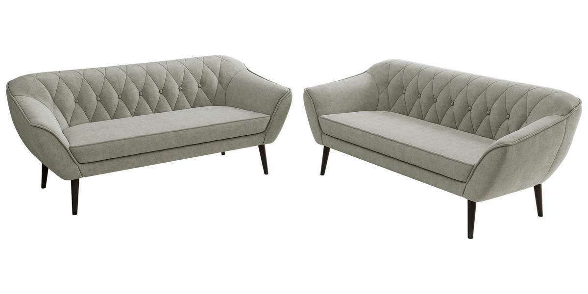 SEDACÍ SOUPRAVA PIRS 3+3 - Světle šedá Strukturovaná látka - Černé nohy - černá/stříbrná, kompozitní dřevo/textil (180/75/74cm) - MKS