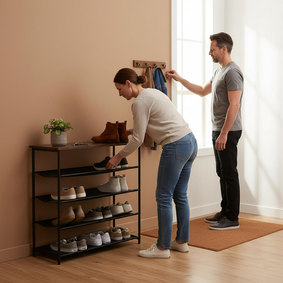 SCHUHREGAL - Schwarz, Holzwerkstoff/Textil (75/75/30cm) - Relaxdays