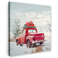 LEINWANDBILD Auto - Rot - Geschenke - Winter - Schnee - Weihnachten 50x50 cm - Rot, Textil (50/50cm) - MuchoWow