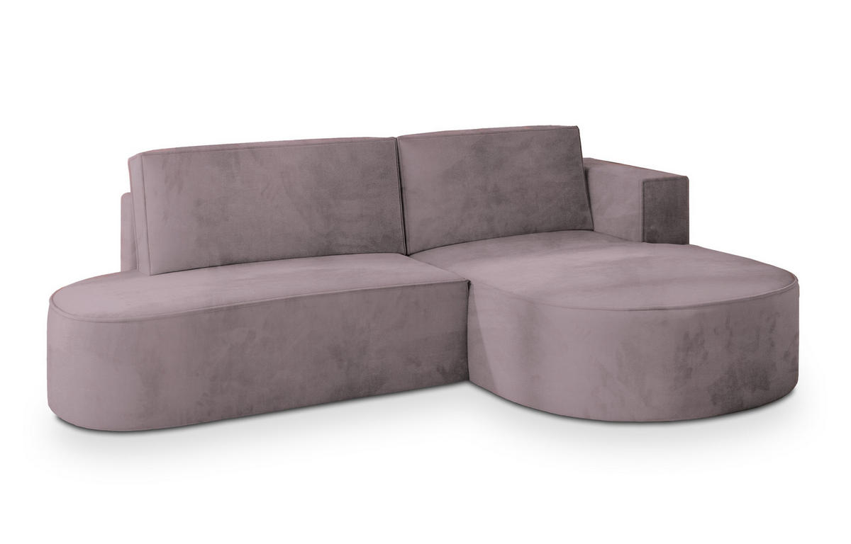 ECKSOFA CORTIO M R-S Lila Velours-Stoff mit Schlaffunktion - Lila, Holz (265/174cm) - MASSENO