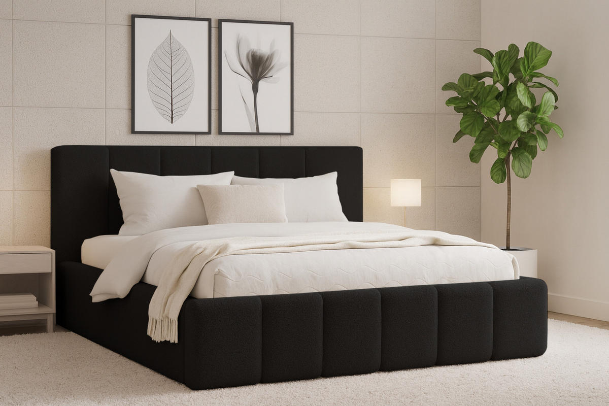 POLSTERBETT MEGAN 160/200 in Boucle Schwarz - Schwarz, Holz/Holzwerkstoff (160/200cm) - Deine Möbel 24