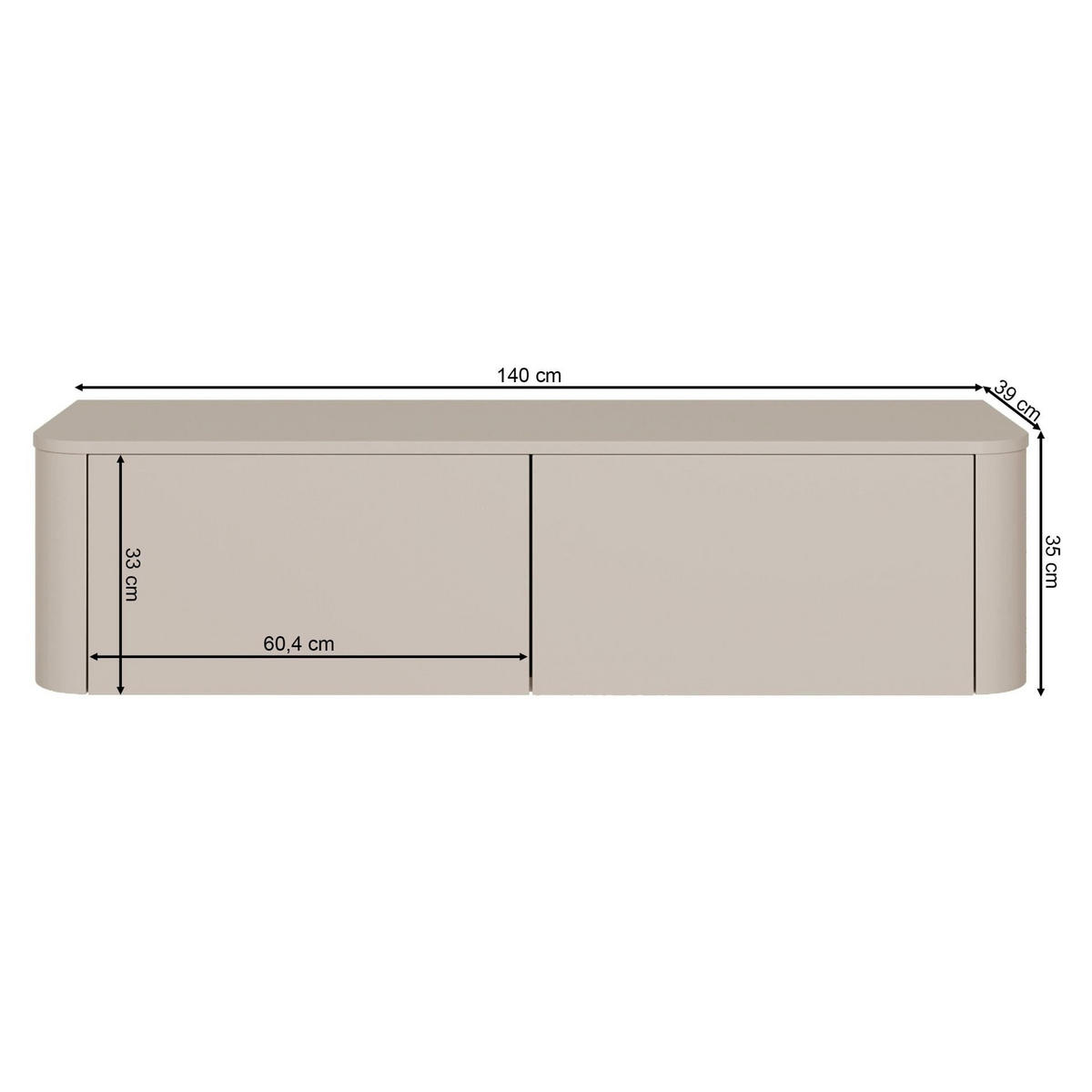 TV-BOARD Luvio Kaschmirgrau hängend oder stehend 140/41/39 cm - Taupe, Holzwerkstoff (140/40.9/39cm) - Selsey