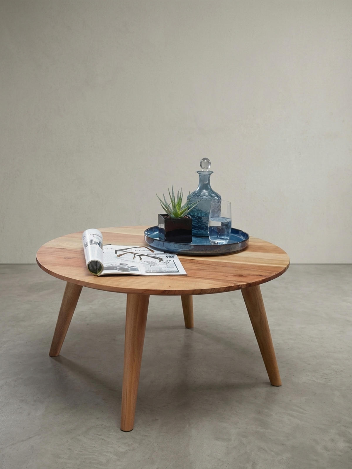 COUCHTISCH Rund Akazie Massivholz 75cm - Stabile Holzbeine, Pflegeleicht, Handgefertigt - Beige/Braun, Holz (75/75/40cm) - KADIMA DESIGN